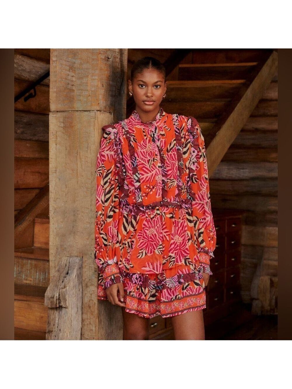 Farm Rio Mixed Floral Ruffle Mini Dress